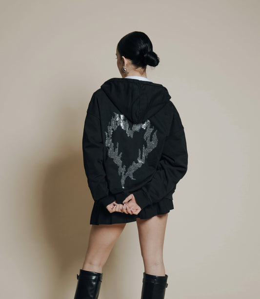 INFATUATION Flaming Zip Hoodie - Black