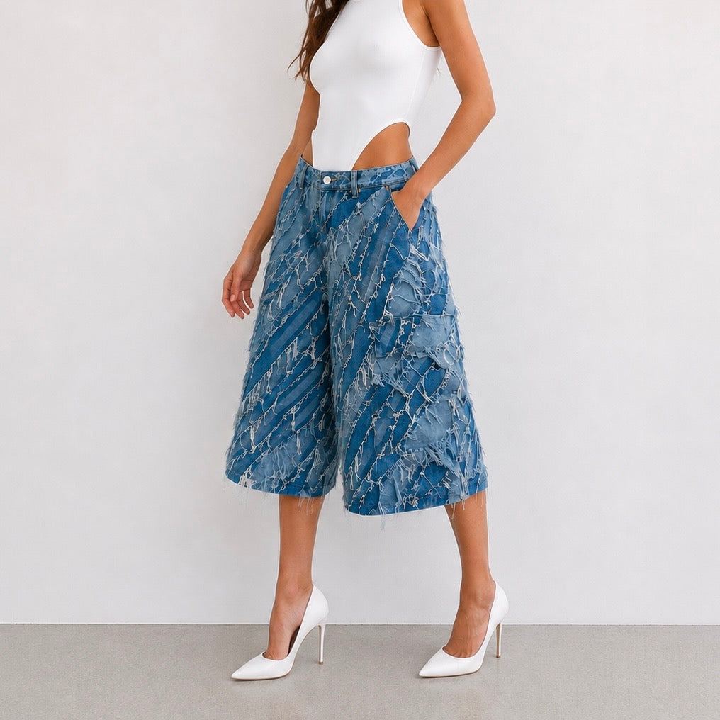 INFATUATION Destroyed Jorts - Blue